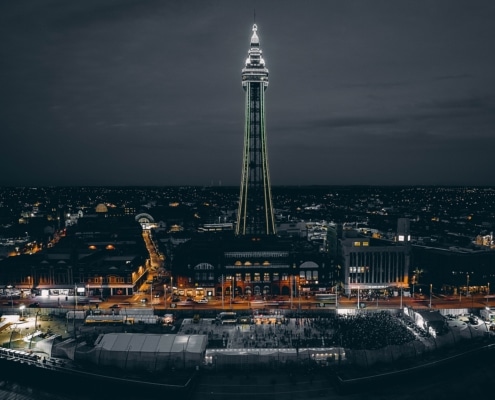 Mesmerizing view of Blackpool Tower and the cityscape of Blackpool, England at night