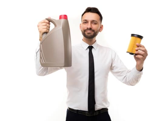 the car dealer recommends changing the oil and filters at a service station, the businessman offers
