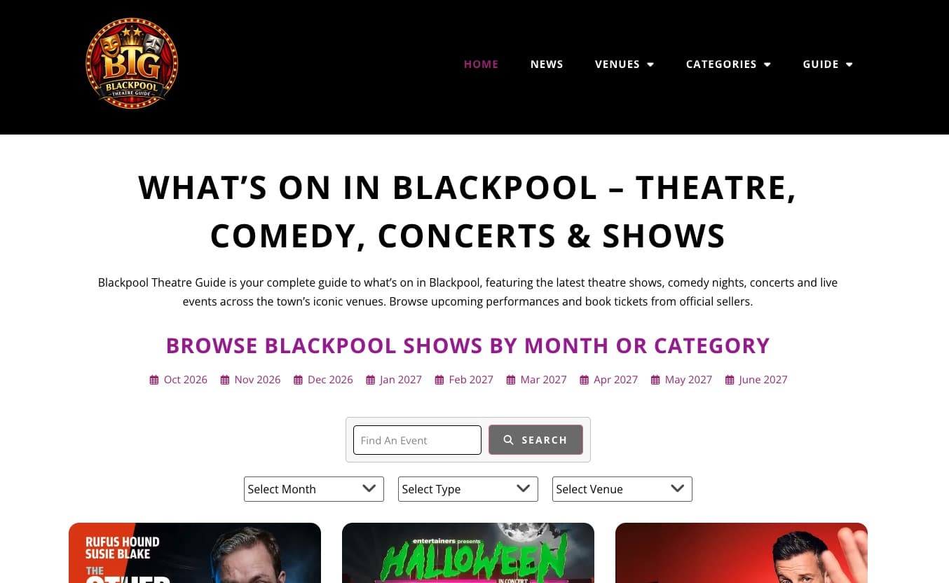 Blackpool Theatre Guide website screenshot